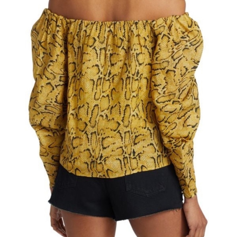 FRAME Off-The-Shoulder Billow Blouse Snake Blouse Top Size Medium Yellow - Picture 3 of 11